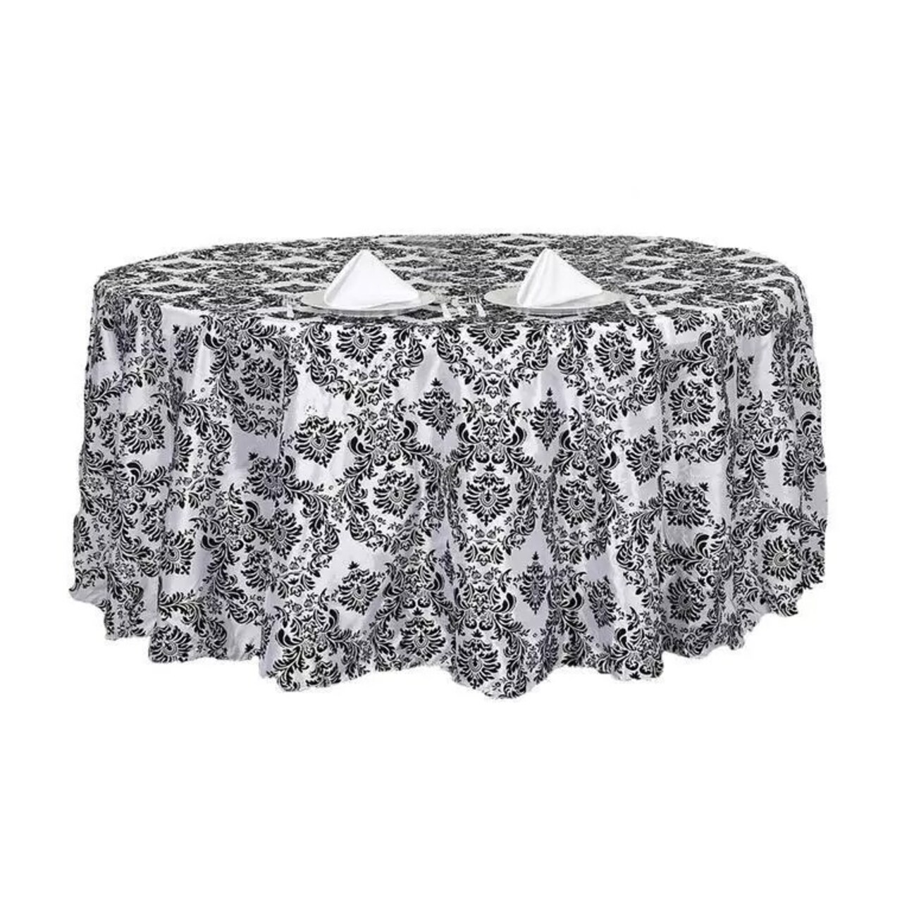 120" Black Damask Flocked Table Top Round Tablecloth Wedding Party Linens